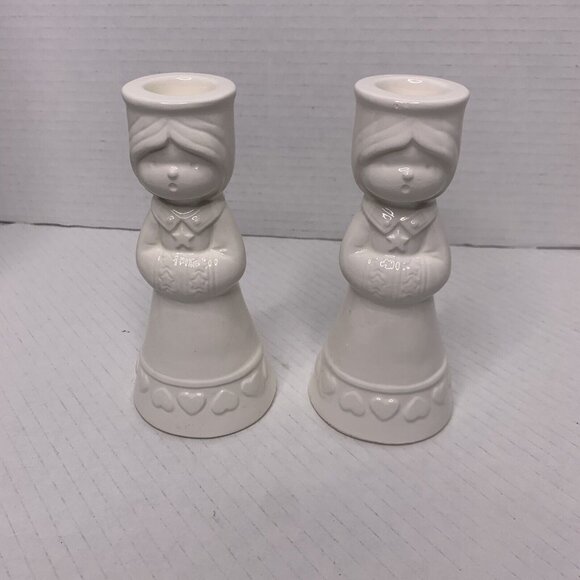 Rare-MCM Vintage white ceramic Japanese Choir girl taper candle holder(set of 2) - Picture 1 of 13